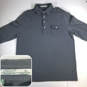 Criquet Long Sleeve Polo Shirt Mens XL Gray 100% Organic Cotton Pique